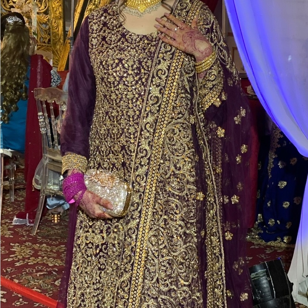 Pakistani/Indian/Bengali Traditional Purple Bridal Maxi with Matching Dupatta